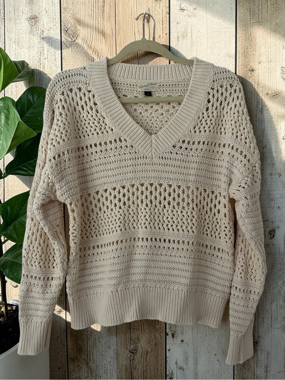Universal Thread Open-Knit V-Neck Sweater in Cream